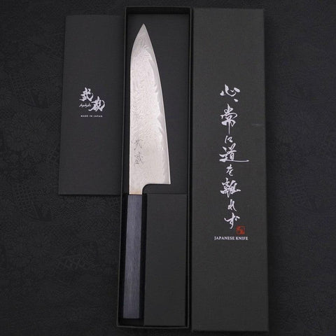 Gyuto AUS-10 Wave Nickel Damascus Dark Blue Handle 180mm-AUS-10-Damascus-Japanese Handle-[Musashi]-[Japanese-Kitchen-Knives]