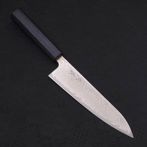 Gyuto AUS-10 Wave Nickel Damascus Dark Blue Handle 180mm-AUS-10-Damascus-Japanese Handle-[Musashi]-[Japanese-Kitchen-Knives]