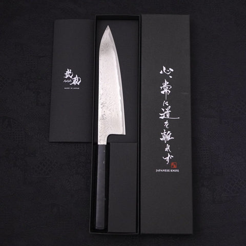 Gyuto AUS-10 Wave Nickel Damascus Ocean Black Handle 180mm-AUS-10-Damascus-Ocean Handle-[Musashi]-[Japanese-Kitchen-Knives]