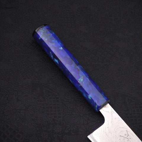 Gyuto AUS-10 Wave Nickel Damascus Ocean Blue Handle 180mm-AUS-10-Damascus-Ocean Handle-[Musashi]-[Japanese-Kitchen-Knives]