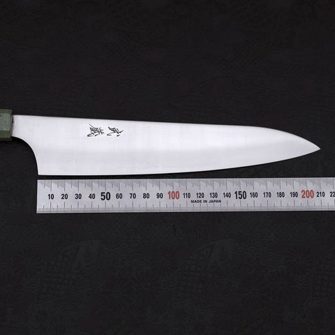 Gyuto Blue Super Polished Maple Green Handle 210mm-Blue Super-Polished-Japanese Handle-[Musashi]-[Japanese-Kitchen-Knives]