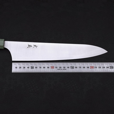 Gyuto Blue Super Polished Maple Green Handle 240mm-Blue Super-Polished-Japanese Handle-[Musashi]-[Japanese-Kitchen-Knives]