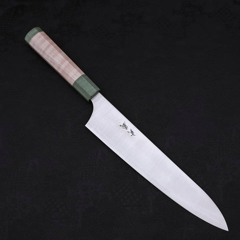 Gyuto Blue Super Polished Maple Green Handle 240mm-Blue Super-Polished-Japanese Handle-[Musashi]-[Japanese-Kitchen-Knives]