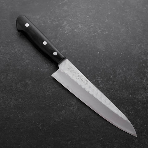 Gyuto Blue Super Stainless Clad Tsuchime Western Black Handle 180mm-Blue Super-Tsuchime-Western Handle-[Musashi]-[Japanese-Kitchen-Knives]