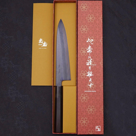 Gyuto Blue steel #1 Kurozome Damascus Buffalo Ebony Handle 210mm-Damascus-Blue steel #1-Japanese Handle-[Musashi]-[Japanese-Kitchen-Knives]