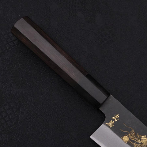 Gyuto Blue steel #2 Kurouchi Chokin Dragon Buffalo Ebony Handle 210mm-Blue steel #2-Kurouchi-Japanese Handle-[Musashi]-[Japanese-Kitchen-Knives]