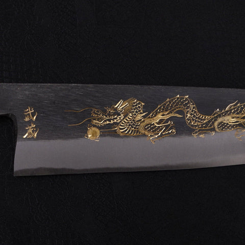 Gyuto Blue steel #2 Kurouchi Chokin Dragon Buffalo Ebony Handle 240mm-Blue steel #2-Kurouchi-Japanese Handle-[Musashi]-[Japanese-Kitchen-Knives]