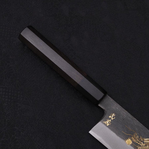 Gyuto Blue steel #2 Kurouchi Chokin Dragon Buffalo Ebony Handle 240mm-Blue steel #2-Kurouchi-Japanese Handle-[Musashi]-[Japanese-Kitchen-Knives]