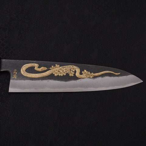 Gyuto Blue steel #2 Kurouchi Chokin Snake-Sakura Buffalo Ebony Handle 210mm-Blue steel #2-Kurouchi-Japanese Handle-[Musashi]-[Japanese-Kitchen-Knives]