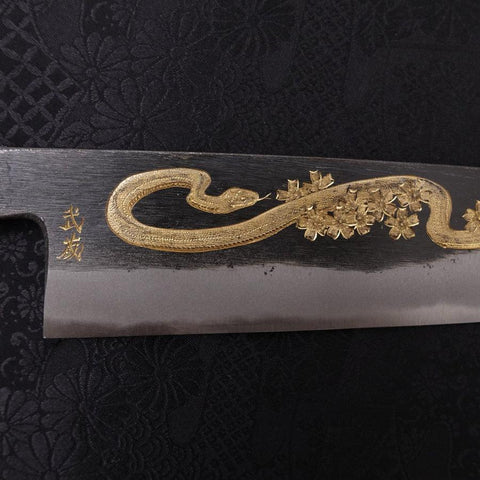 Gyuto Blue steel #2 Kurouchi Chokin Snake-Sakura Buffalo Ebony Handle 210mm-Blue steel #2-Kurouchi-Japanese Handle-[Musashi]-[Japanese-Kitchen-Knives]