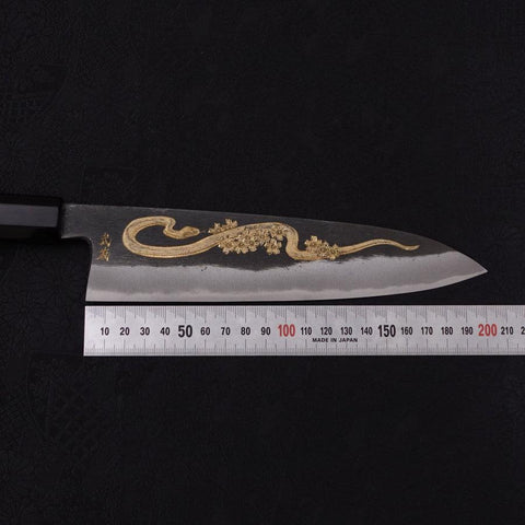 Gyuto Blue steel #2 Kurouchi Chokin Snake-Sakura Buffalo Ebony Handle 210mm-Blue steel #2-Kurouchi-Japanese Handle-[Musashi]-[Japanese-Kitchen-Knives]