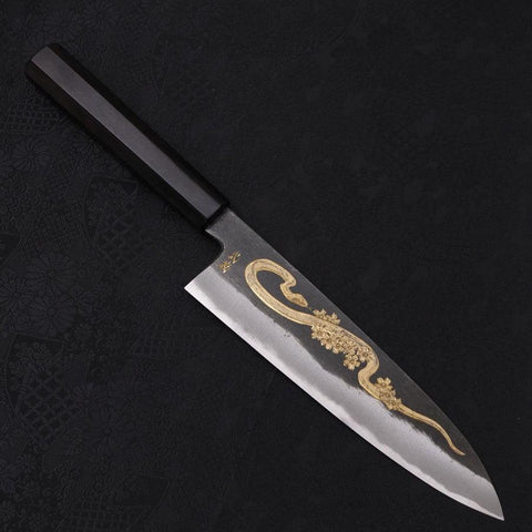 Gyuto Blue steel #2 Kurouchi Chokin Snake-Sakura Buffalo Ebony Handle 210mm-Blue steel #2-Kurouchi-Japanese Handle-[Musashi]-[Japanese-Kitchen-Knives]