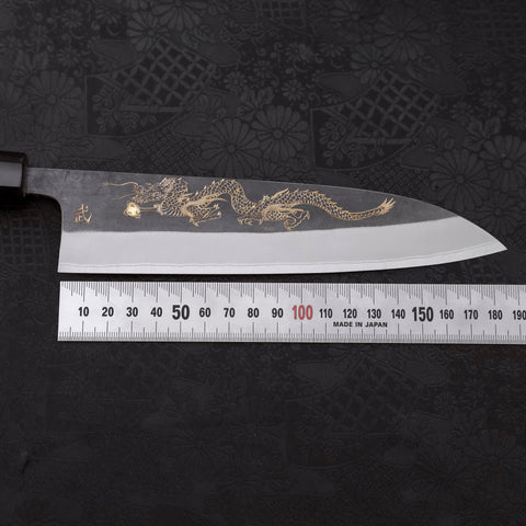 Gyuto Blue steel #2 Kurouchi Stainless Clad Chokin Dragon Buffalo Ebony Handle 180mm-Blue steel #2-Kurouchi-Japanese Handle-[Musashi]-[Japanese-Kitchen-Knives]