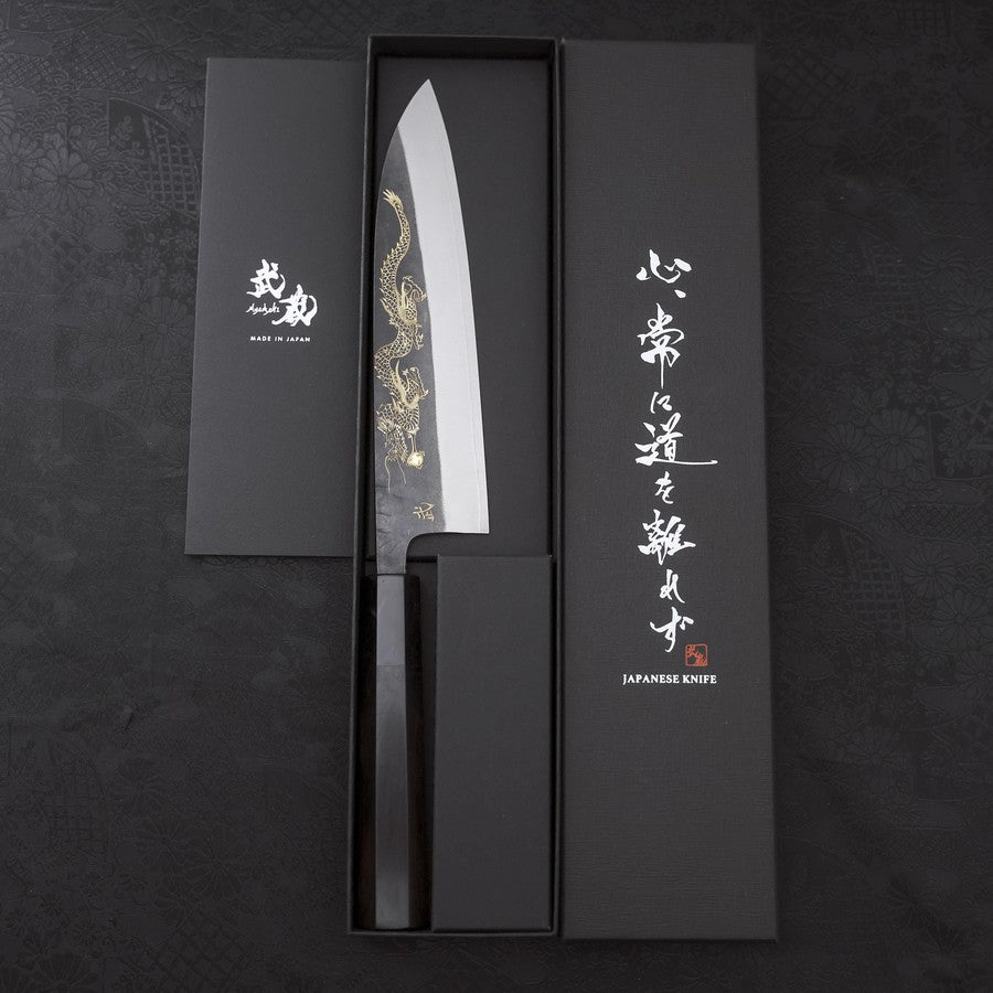 牛刀 青紙2号 黒打 龍 黒檀水牛柄 210mm – MUSASHI