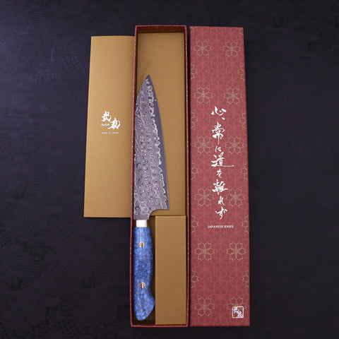 Gyuto SG-2 Damascus Turquoise Blue Handle 210mm-SG-2-Damascus-Western Handle-[Musashi]-[Japanese-Kitchen-Knives]