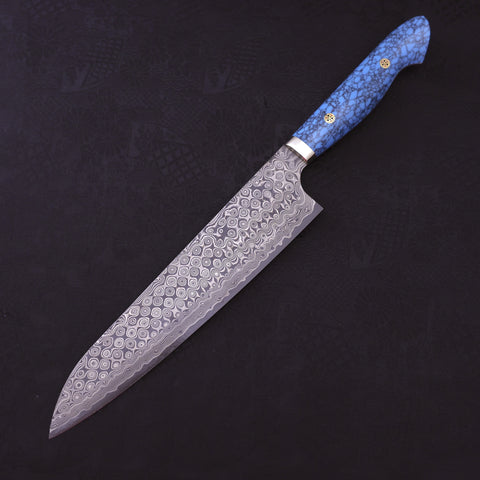 Gyuto SG-2 Damascus Turquoise Blue Handle 240mm-SG-2-Tsuchime-Western Handle-[Musashi]-[Japanese-Kitchen-Knives]