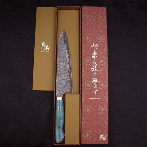 Gyuto SG-2 Damascus Turquoise Green Handle 210mm-SG-2-Damascus-Western Handle-[Musashi]-[Japanese-Kitchen-Knives]