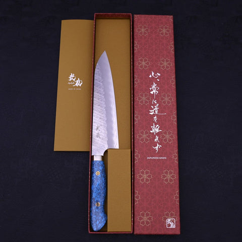 Gyuto SG-2 Tsuchime Turquoise Blue Handle 210mm-SG-2-Tsuchime-Western Handle-[Musashi]-[Japanese-Kitchen-Knives]