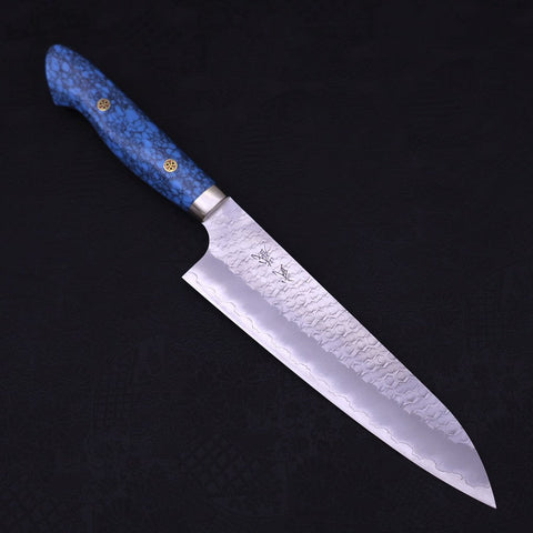 Gyuto SG-2 Tsuchime Turquoise Blue Handle 210mm-SG-2-Tsuchime-Western Handle-[Musashi]-[Japanese-Kitchen-Knives]