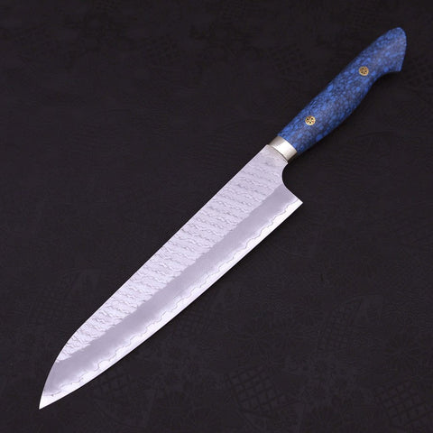 Gyuto SG-2 Tsuchime Turquoise Blue Handle 240mm-SG-2-Tsuchime-Western Handle-[Musashi]-[Japanese-Kitchen-Knives]