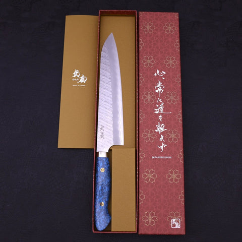 Gyuto SG-2 Tsuchime Turquoise Blue Handle 240mm-SG-2-Tsuchime-Western Handle-[Musashi]-[Japanese-Kitchen-Knives]