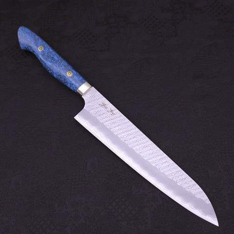 Gyuto SG-2 Tsuchime Turquoise Blue Handle 240mm-SG-2-Tsuchime-Western Handle-[Musashi]-[Japanese-Kitchen-Knives]