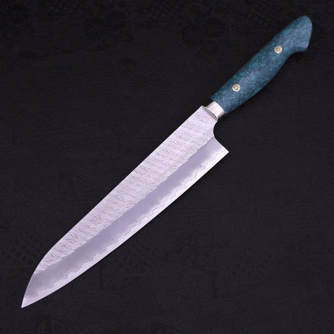 Gyuto SG-2 Tsuchime Turquoise Green Handle 240mm-SG-2-Tsuchime-Western Handle-[Musashi]-[Japanese-Kitchen-Knives]