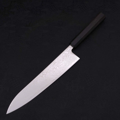 Gyuto SLD Wave Nickel Damascus Buffalo Ebony Handle 240mm-SLD-Damascus-Japanese Handle-[Musashi]-[Japanese-Kitchen-Knives]