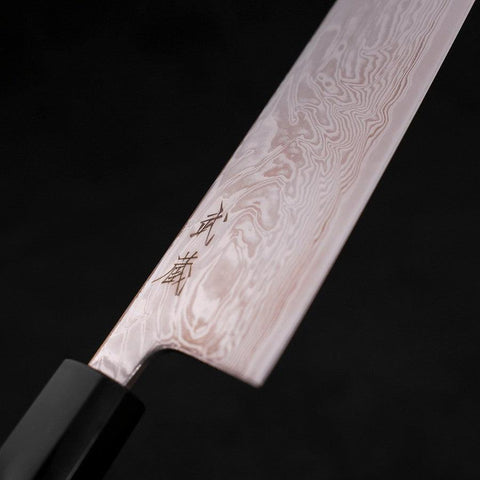 Gyuto SLD Wave Nickel Damascus Buffalo Teak Handle 210mm-SLD-Damascus-Japanese Handle-[Musashi]-[Japanese-Kitchen-Knives]