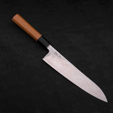 Gyuto SLD Wave Nickel Damascus Buffalo Teak Handle 210mm-SLD-Damascus-Japanese Handle-[Musashi]-[Japanese-Kitchen-Knives]