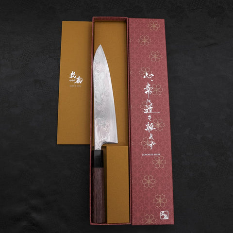 Gyuto SLD Wave Nickel Damascus Buffalo Wenge Handle 210mm-SLD-Damascus-Japanese Handle-[Musashi]-[Japanese-Kitchen-Knives]