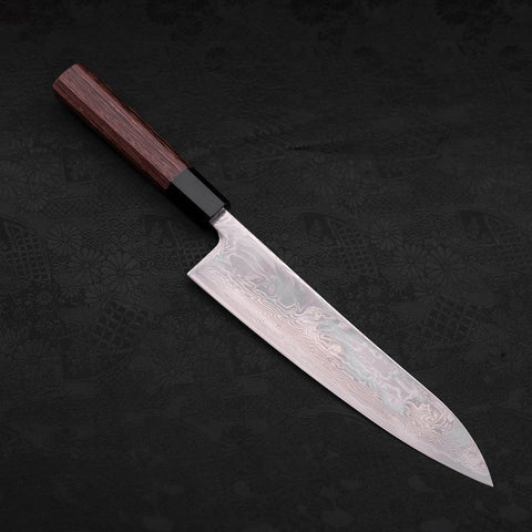 Gyuto SLD Wave Nickel Damascus Buffalo Wenge Handle 210mm-SLD-Damascus-Japanese Handle-[Musashi]-[Japanese-Kitchen-Knives]