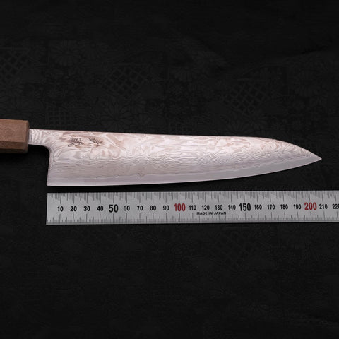 Gyuto SLD Wave Nickel Damascus White Urushi Handle 210mm-SLD-Damascus-Japanese Handle-[Musashi]-[Japanese-Kitchen-Knives]