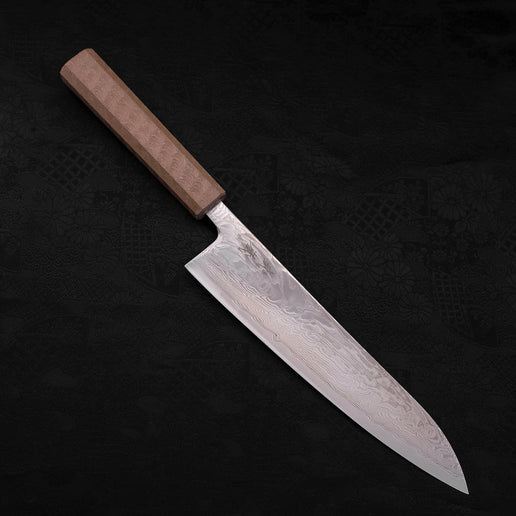 Gyuto SLD Wave Nickel Damascus White Urushi Handle 210mm-SLD-Damascus-Japanese Handle-[Musashi]-[Japanese-Kitchen-Knives]