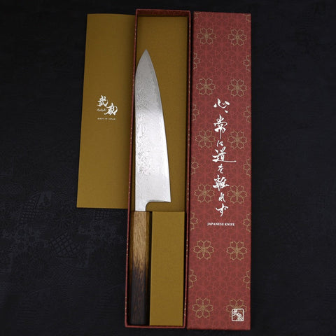 Gyuto SLD Wave Nickel Damascus Yaki Urushi Handle 210mm-SLD-Damascus-Japanese Handle-[Musashi]-[Japanese-Kitchen-Knives]