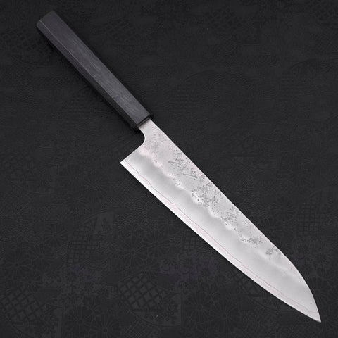 Gyuto Silver Steel #3 Nashiji Dark Blue Urushi Handle 210mm-Silver steel #3-Nashiji-Japanese Handle-[Musashi]-[Japanese-Kitchen-Knives]