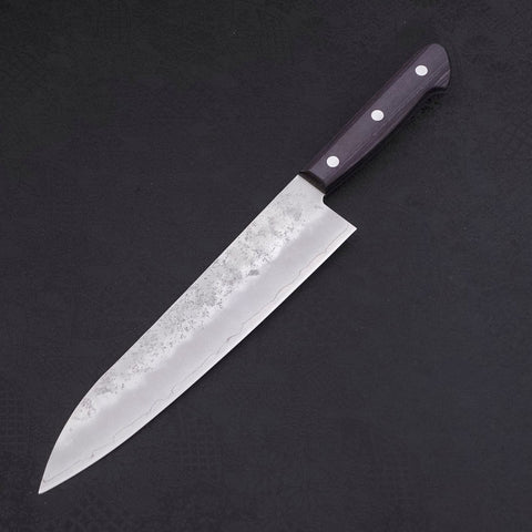 Gyuto Silver Steel #3 Nashiji Western Purple Handle 210mm-Silver steel #3-Nashiji-Western Handle-[Musashi]-[Japanese-Kitchen-Knives]