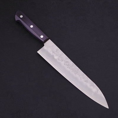 Gyuto Silver Steel #3 Nashiji Western Purple Handle 210mm-Silver steel #3-Nashiji-Western Handle-[Musashi]-[Japanese-Kitchen-Knives]
