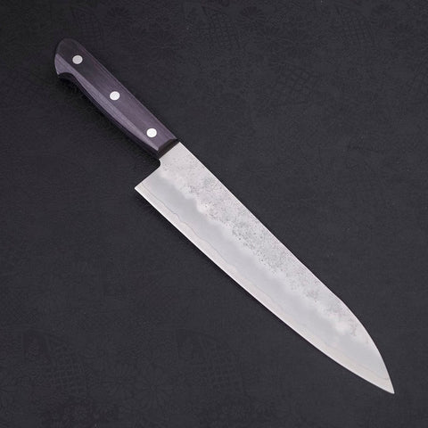 Gyuto Silver Steel #3 Nashiji Western Purple Handle 210mm-Silver steel #3-Nashiji-Western Handle-[Musashi]-[Japanese-Kitchen-Knives]