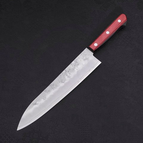 Gyuto Silver Steel #3 Nashiji Western Red Handle 210mm-Silver steel #3-Nashiji-Western Handle-[Musashi]-[Japanese-Kitchen-Knives]