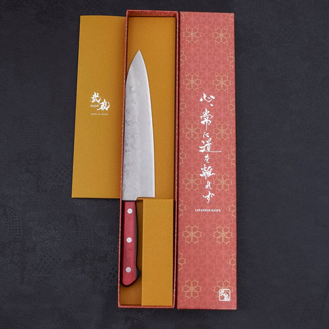 Gyuto Silver Steel #3 Nashiji Western Red Handle 210mm-Silver steel #3-Nashiji-Western Handle-[Musashi]-[Japanese-Kitchen-Knives]