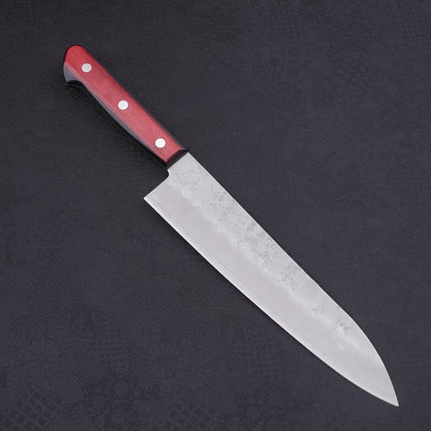 Gyuto Silver Steel #3 Nashiji Western Red Handle 210mm-Silver steel #3-Nashiji-Western Handle-[Musashi]-[Japanese-Kitchen-Knives]