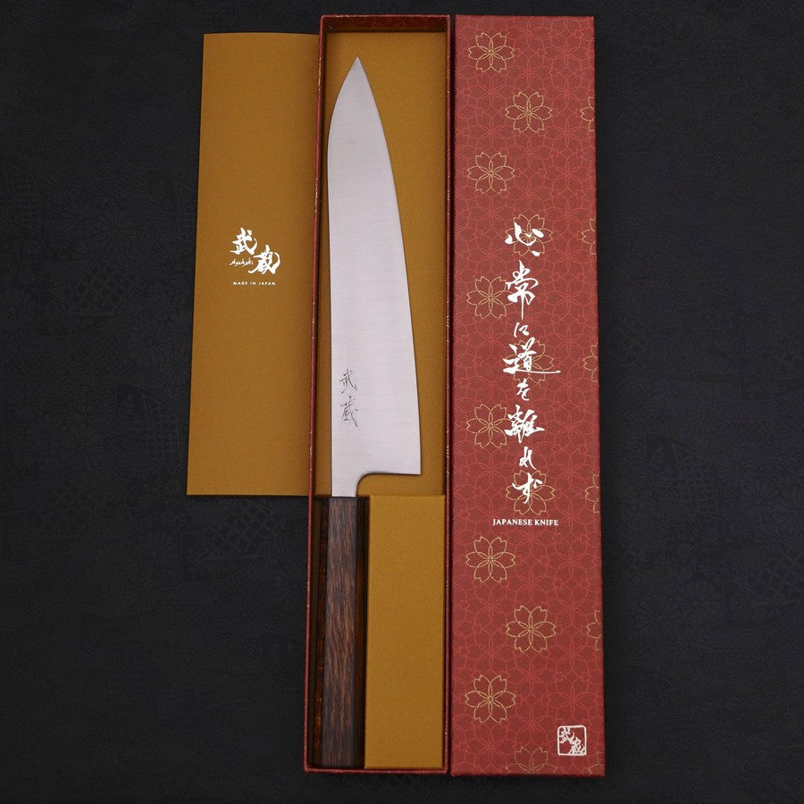 Gyuto Stainless Clad Aogami-Super Polished Sumi Urushi Handle 240mm-Aogami Super-Kurouchi-Japanese Handle-[Musashi]-[Japanese-Kitchen-Knives]
