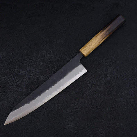 Gyuto Stainless Clad Blue Super Kurouchi Nashiji Yaki Urushi Handle 240mm-Blue Super-Kurouchi-Japanese Handle-[Musashi]-[Japanese-Kitchen-Knives]