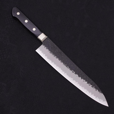 Gyuto Stainless Clad Blue Super Kurouchi Tsuchime Western Black Handle 210mm-Blue Super-Kurouchi-Western Handle-[Musashi]-[Japanese-Kitchen-Knives]