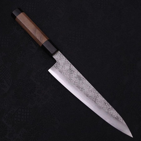 Gyuto Stainless Clad Blue Super Suname Walnut Handle 210mm-Blue Super-Tsuchime-Japanese Handle-[Musashi]-[Japanese-Kitchen-Knives]