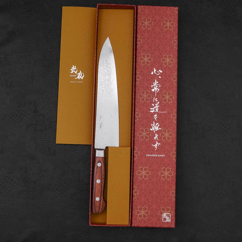 Gyuto VG-10 Damascus Mahogany Handle 210mm-VG-10-Damascus-Western Handle-[Musashi]-[Japanese-Kitchen-Knives]