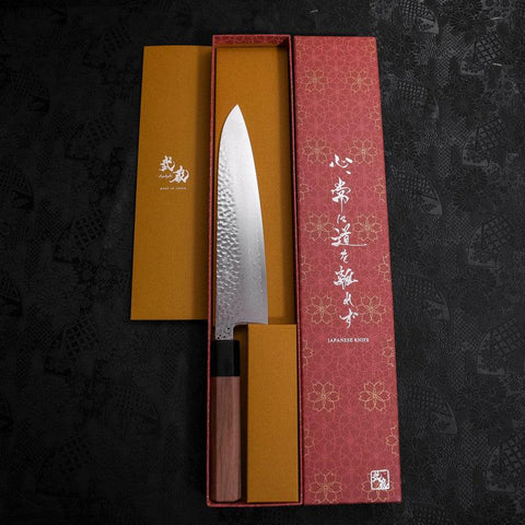 Gyuto VG-10 Tsuchime Damascus Walnut Handle 210mm-VG-10-Damascus-Japanese Handle-[Musashi]-[Japanese-Kitchen-Knives]