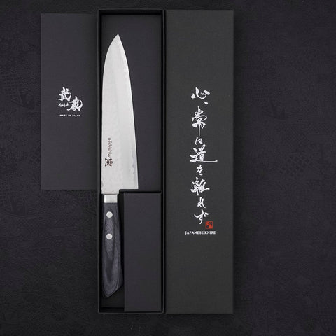 Gyuto VG-10 Tsuchime Damascus Western Dark Blue Handle 180mm-VG-10-Damascus-Western Handle-[Musashi]-[Japanese-Kitchen-Knives]