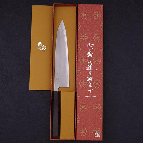 Gyuto White Steel #2 Nashiji Ebony Handle 210mm-White steel #2-Nashiji-Japanese Handle-[Musashi]-[Japanese-Kitchen-Knives]